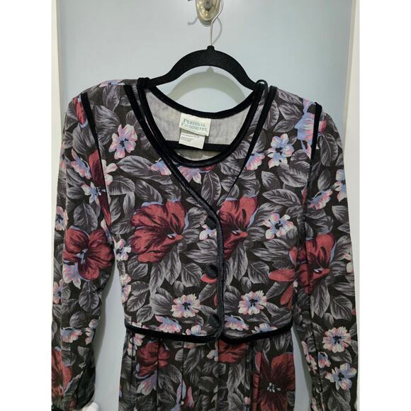 Vintage Personal Favourites 2pc Floral Dress Set Sz 11/12 Rayon Dark Cottage - Picture 3 of 14